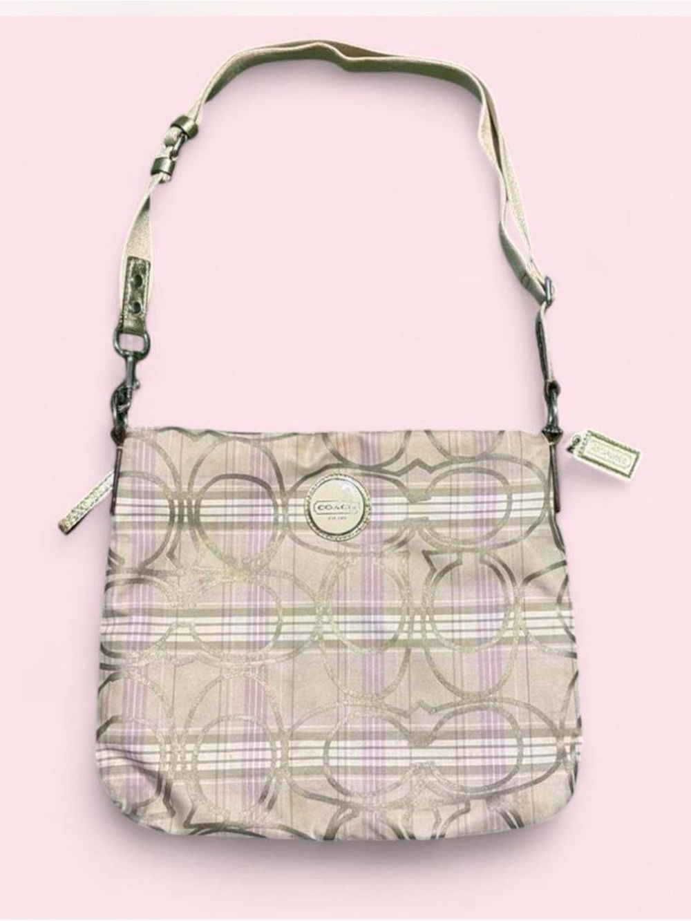 RARE VINTAGE Y2K Coach Pink Plaid Signature Crossbody Bag